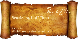 Reményi Ákos névjegykártya